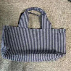 ハンドメイド ネイビーとホワイトのストライプトートバッグ 中型