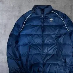 adidasダウンジャケット フェザー 肉厚 ドローコード ワンポイントロゴ