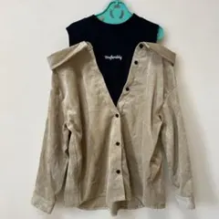 ベージュ オフショルダーシャツ