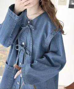 JAVA 綿100％ ドッキング風リボンデニムジャケット