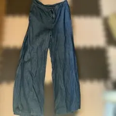 マイジル麻混素材のデニムワイドパンツ サイズ40
