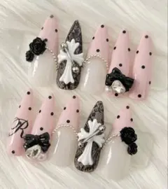 ネイルチップ ショート ロザリーコア 姫ギャル クロム ドット 薔薇 ちゅるん