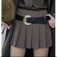 ZARAプリーツベルト付きキュロットスカート ブラウン