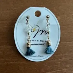 【お値下OK】ネイビー フリンジ 揺れる ゴールド調 ノンホールピアス