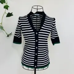 American　holic　5分袖Vネックリブニット　カーディガン　М