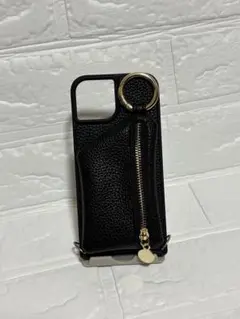 ブラックレザー調 iPhone15 用 スマホケース