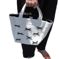 ヌビバック ホワイト2Way リボン付きトートバッグ マチあり