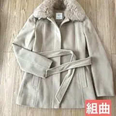 組曲　レディース　ウール　コート　ベージュ　ファーコート