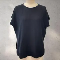 【イネド】サイズ9/チュニック/黒/大人シック/リブ編み/スリット/半袖のサムネイル