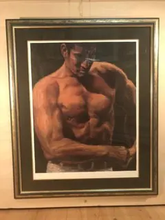 福山小夜 「高倉健の世界」版画 黄金の服 シルクスクリーン 大型 額装 限定品 高倉健の絵画をシルクスクリーンの版画で制作した福山小夜の高倉健の絵