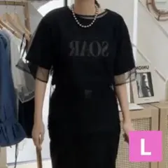 MARI.EmmY SOAR ロゴTシャツ メッシュレイヤード ブラック Lのサムネイル
