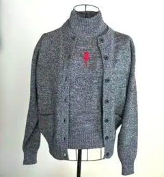 美品【FUKUZO 】濃いグレーカーディガンと半袖アンサンブル毛100% L