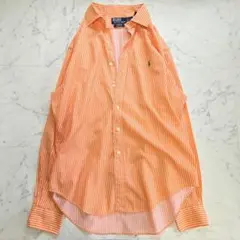 美品♥️ラルフローレン オレンジ×白 ストライプ 長袖シャツ 大きめ 羽織り