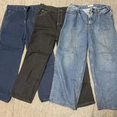 デニムパンツ 3点セット ブラック グレー ブルー