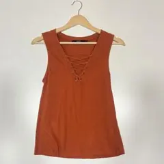 AZUL by moussy レースアップ タンクトップ オレンジ ブラウン Sのサムネイル