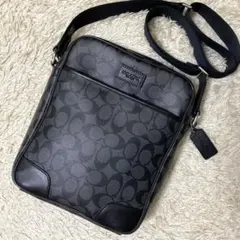 【美品】COACH コーチ フライトバッグ レザー ダークグレー シグネチャー