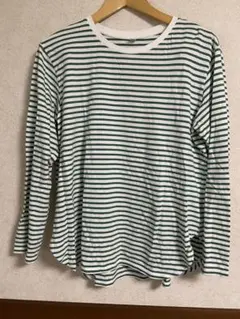 ユニクロ　UNIQLO ストライプ 長袖Tシャツ 白と緑　XL