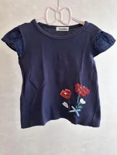 familiar Tシャツ 110 ネイビー 花刺繍