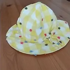 【ベビーキャップ】イエロー チェック柄帽子【サイズ46cm】