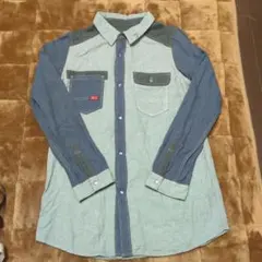 メンズ長袖シャツ・ライトグレー☓ダークブルー