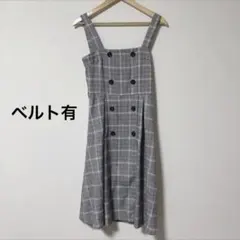 INGNI ギンガムチェックジャンパースカート ワンピース グレー M ミモレ