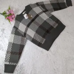 ✨新品✨ terawear emu (M)グレー チェック柄 長袖ニットセーター