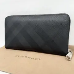 【美品】バーバリー　長財布　シャドーチェック　ラウンドファスナー 希少 ブラック