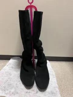 SAKS FIFTH AVENUE 黒スエードロングブーツ フラット