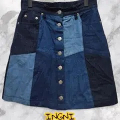 INGNI デニム パッチワーク ミニスカート M ゴムウエストのサムネイル