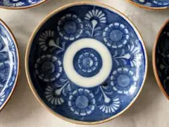 明治〜大正期 伊万里 染付 菊花文 小皿 豆皿 5客揃 13cm