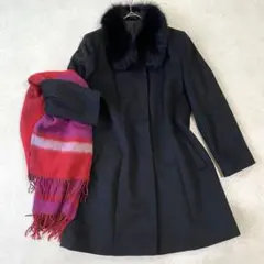 カシミヤ100% ☆フォックスファー☆ロングコート☆ブラック☆エレガント