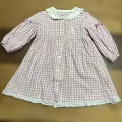 クーラクール　ウサギ刺繍付きピンクチェックワンピース 90cm