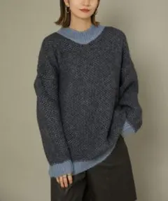 KBF オーバーサイズ2トーンニット ブルー