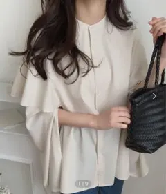 ケープデザイン バンドカラーシャツ 아이보리
