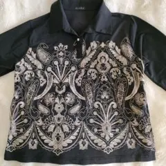 柄入りストーン付き長袖七分袖シャツ 黒M