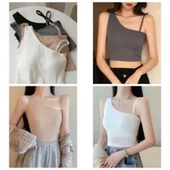 saison de papillon ワンショルダーカップ付きタンクトップ