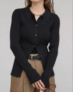 【新品】(襟リブB)BONJOUR SAGAN 襟付きフレアスリーブリブニット