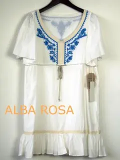 ALBAROSA コットンワンピ ハイビスカス刺繍 ホワイト 新生アルバ 梨花