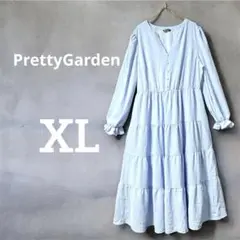 PrettyGarden XL ライトブルー 長袖ワンピース