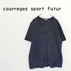 【courreges sport futur】ボーダーVネック 半袖Tシャツ