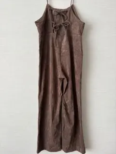 Kastane ブラウン スエード風 ロングオールインワン