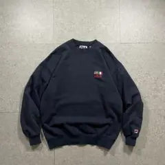90s FILA スウェットワンポイント刺繍ロゴネイビー ボックスシルエット古着