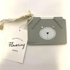 新品タグ付 フラワーリング パスケース リール付 定期入れ 犬 アニマル グレー
