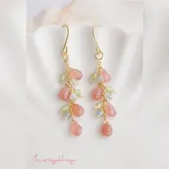 No.2683　インカローズ　アクアマリン　ペリドット　天然石　ピアス