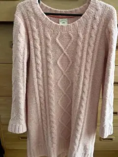 piqué ケーブル編み ロングワンピース ピンク