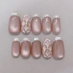 ネイルチップ ガラスフレンチ キルティングネイル フレンチガーリー マグネット