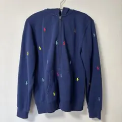 ラルフローレン　ネイビー 刺繍ロゴ フルジップパーカー