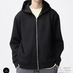 今期新品 GUジーユー ユニセックス パフスウェットフルジップパーカー黒Mサイズ