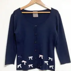 美品✨SATOKO of STYLE 七分袖 ニットカーディガン ネイビー M
