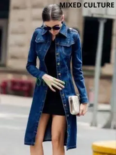 MIXED CULTURE ダークブルー デニムコート ベルト付き